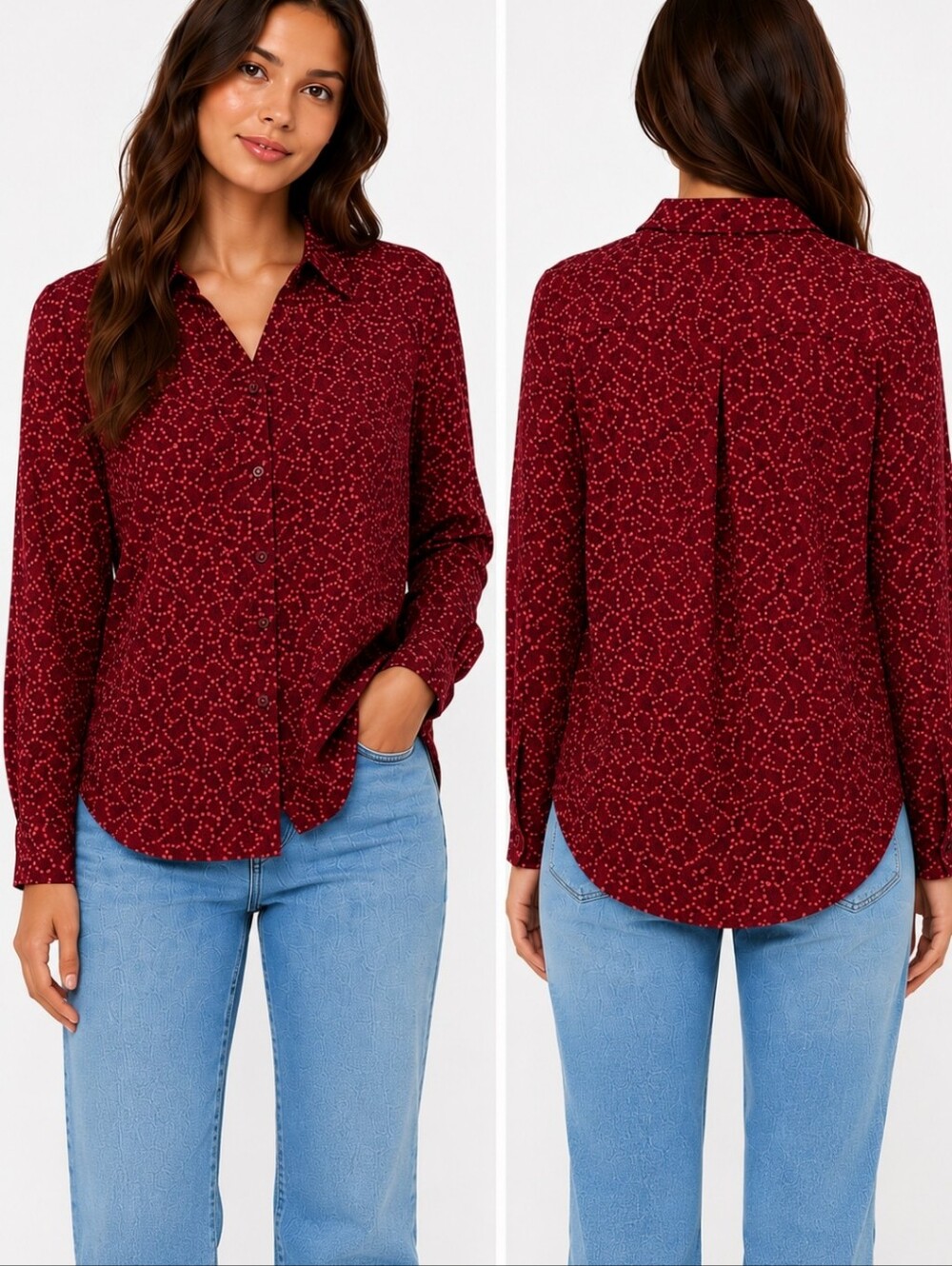 Holding Horses Anthropologie Rayon Blouse 12 Burgundy Pink Button Down